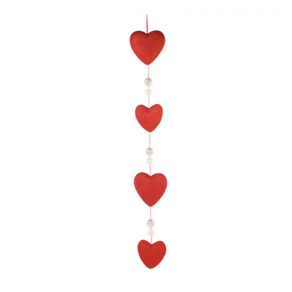 Herzkette, 150cm, 4-fach, 6 Perlen, Glitter, Styropor/Kunststoff