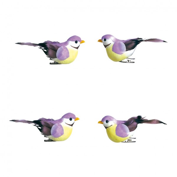 Vögel 9,5x3,5 x4,5 cm Schaum/Federn, 4 Stk./Satz