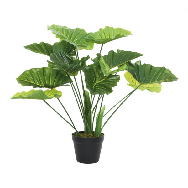 Kunstpflanze 54cm mit 3 Stämmen und 14 Blättern, im Topf