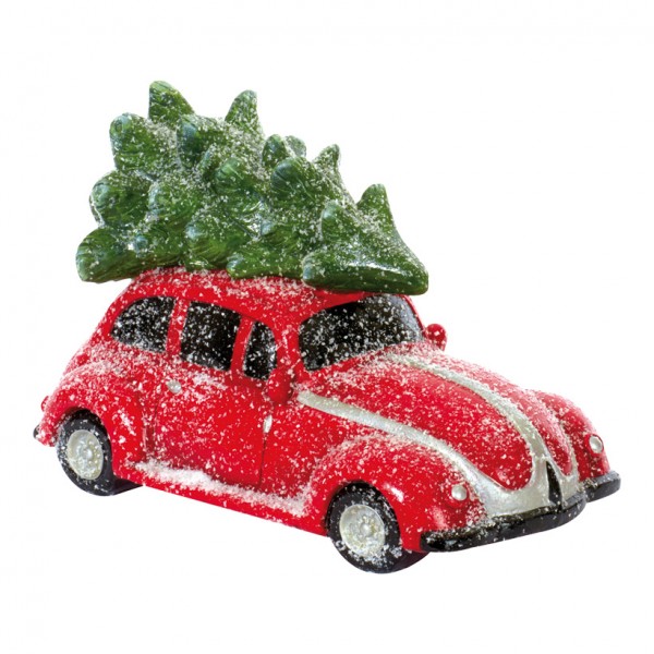 Deko-Auto 41x22x27cm, mit Weihnachtsbaum, Polymagnesium, leicht beschneit